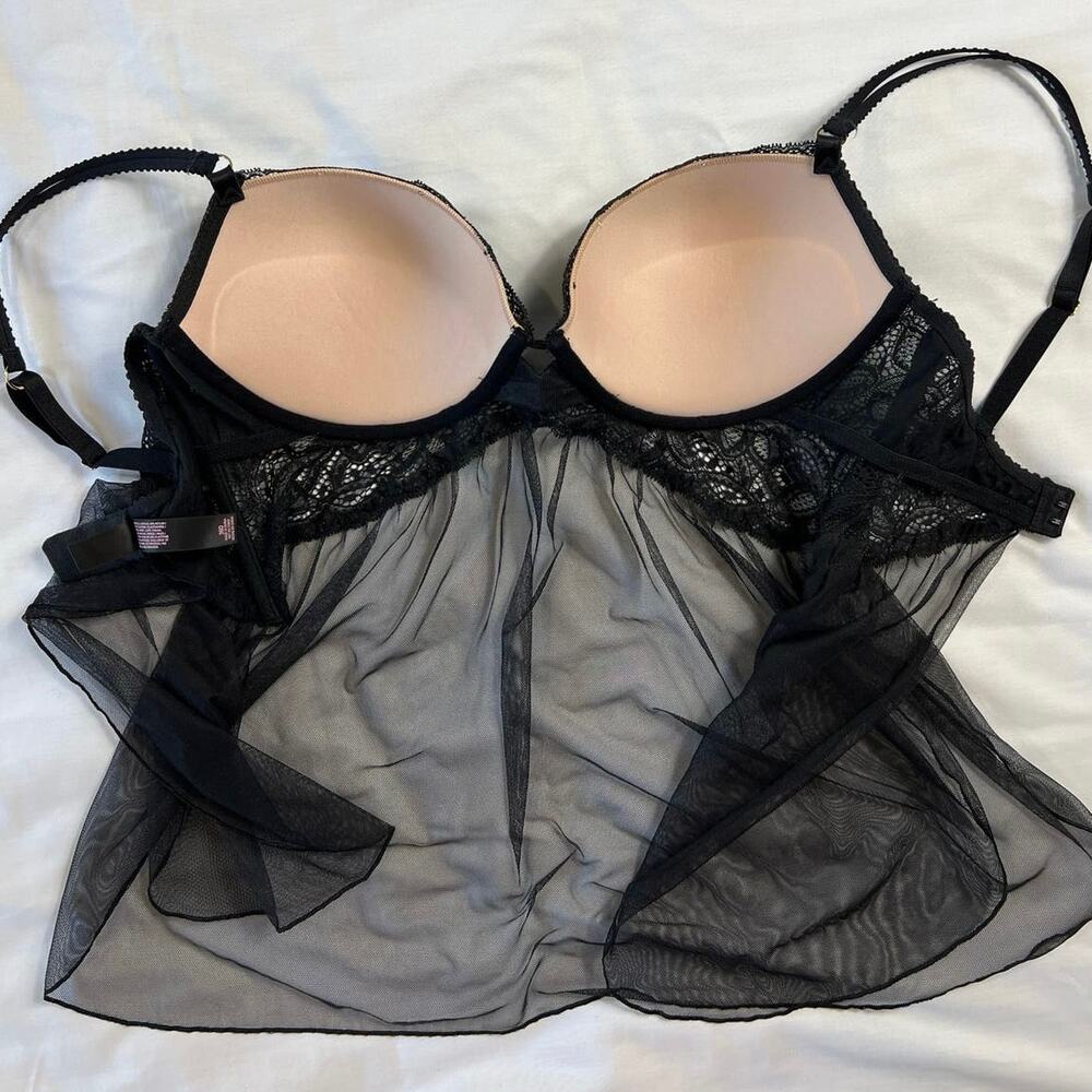 Victoria’s Secret Black Lace Sheer Babydoll Lingerie Top 36D - Picture 7 of 7